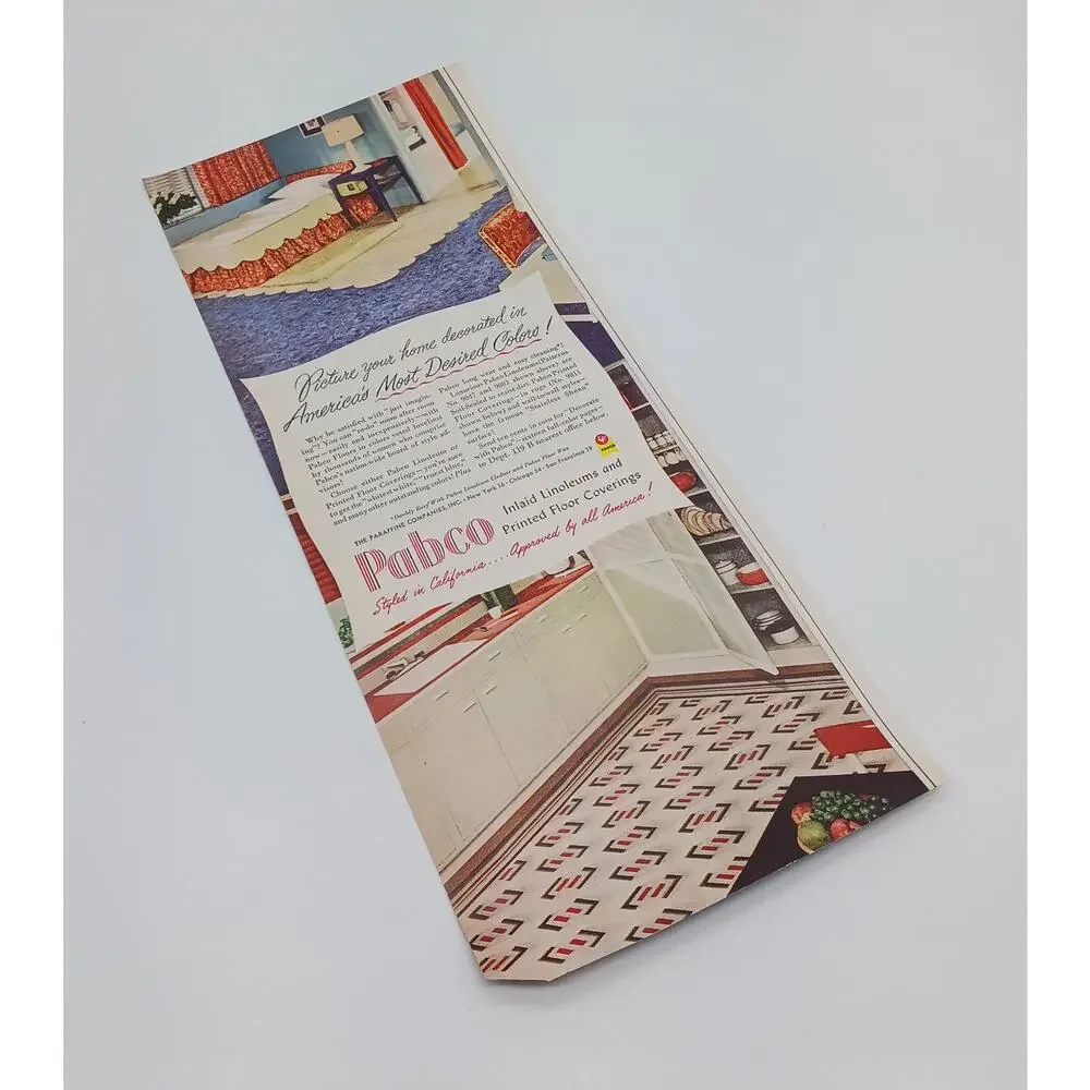 Vtg 1949 Pabco Inlaid Linoleums Painted Floor Covering Luminall Print Ad Kitchen